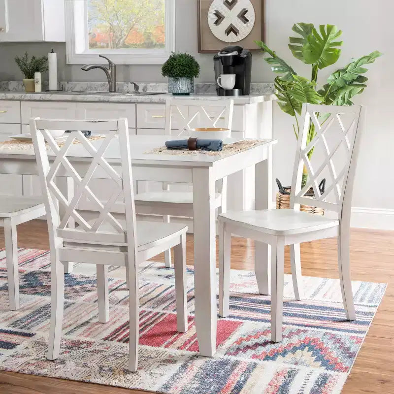 5pc Harleau Solid Wood Dining Set White - Powell: Rectangle Table, 4 Chairs, Nautical Style