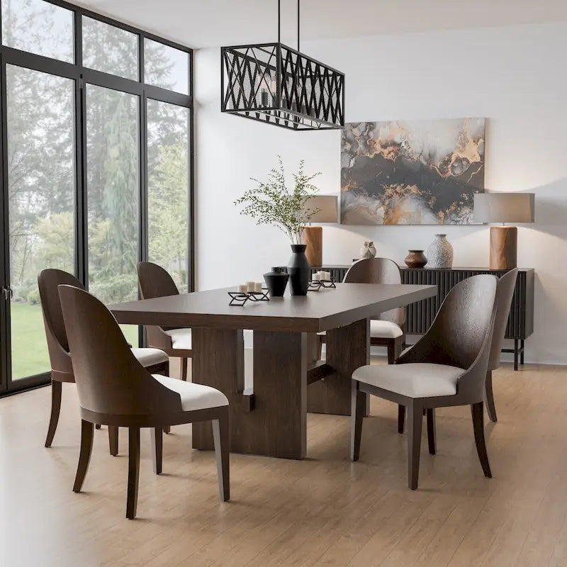 Furniture of America Liora Modern Solid Wood 7-Piece Expandable Dining Table Set
