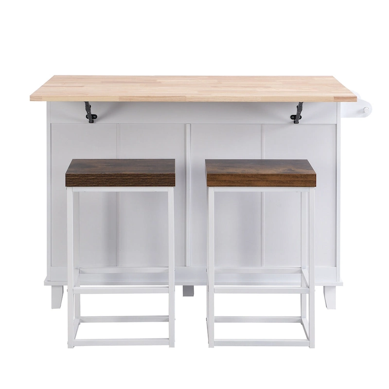 TOPMAX Kitchen Island Set with Drop Leaf and 2 Seatings, Dining Table Set with Adjustable Shelf, Drawers and Towel Rack