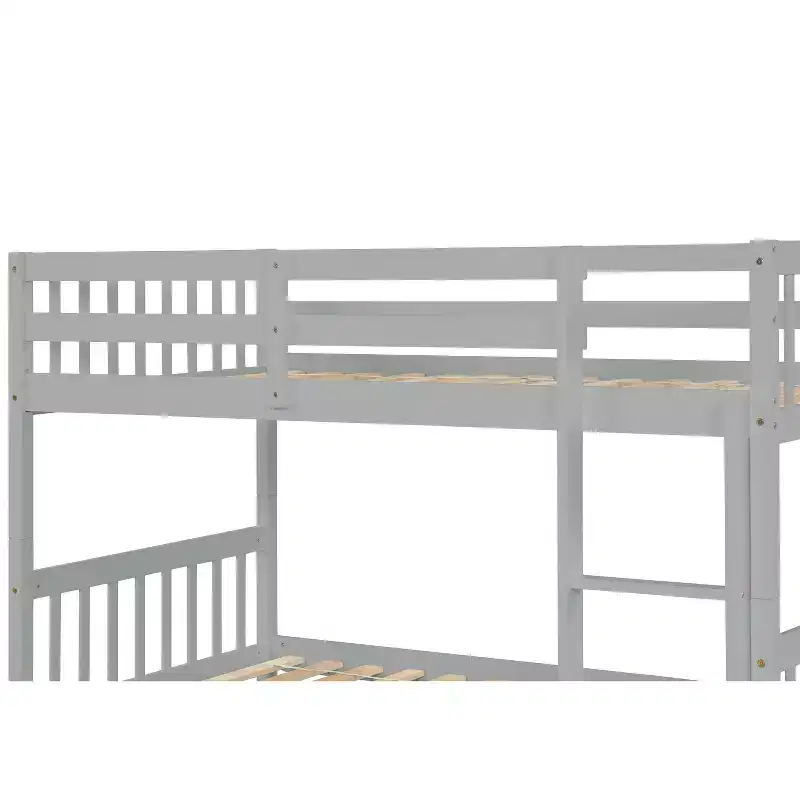 Twin Over Twin Modern Wood Bunk Bed with Trundle, Convertible into 2 Beds