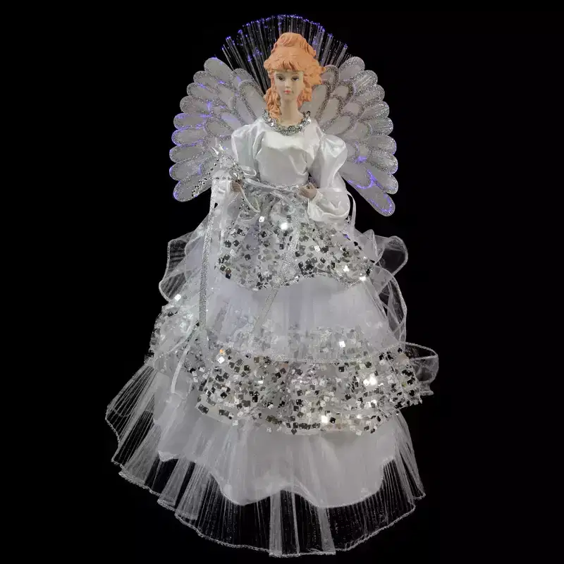 Northlight 16 White and Silver Lighted Fiber Optic Angel Sequined Gown Christmas Tree Topper