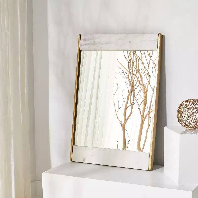 Faux Marble Mirror 24 x 36 CMI1006 White/Brass