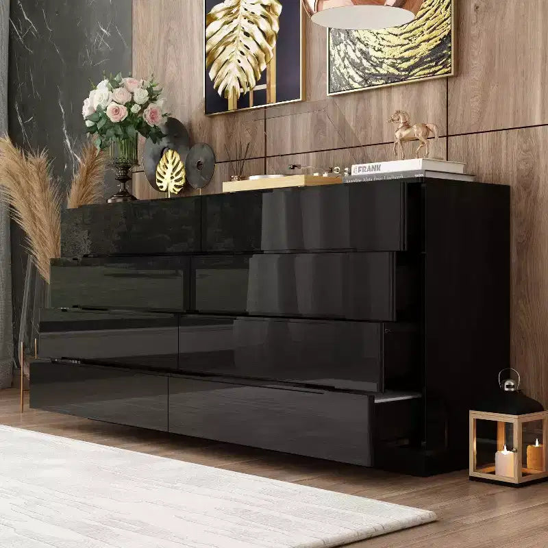 8 Drawer Dresser with Underlight - High Gloss Modern Chest of Drawers