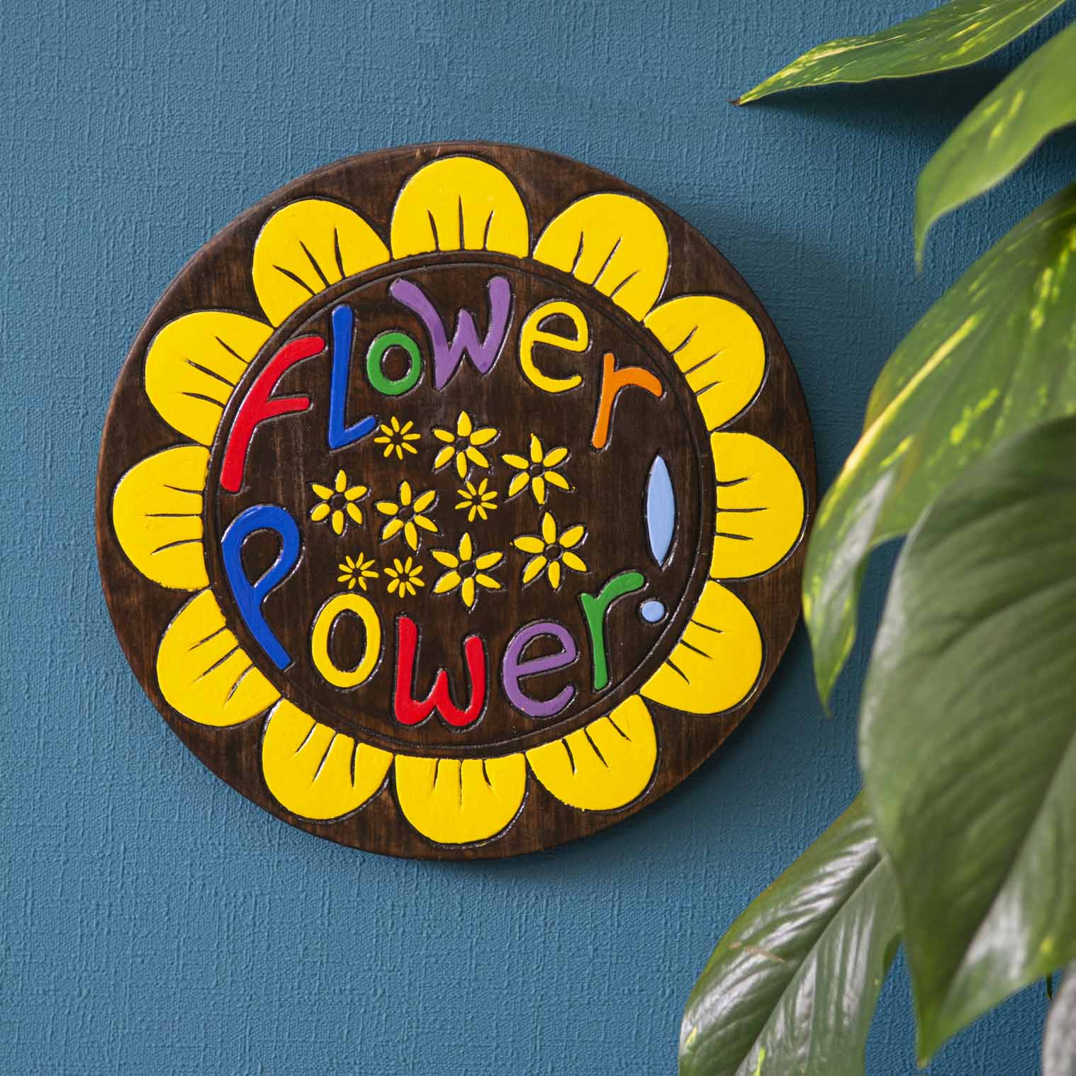 'Flower Power' Painted Wood Round Plaque