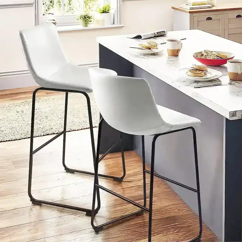 Faux Leather Counter Height Bar Stool with Iron Frame, 30 Inch