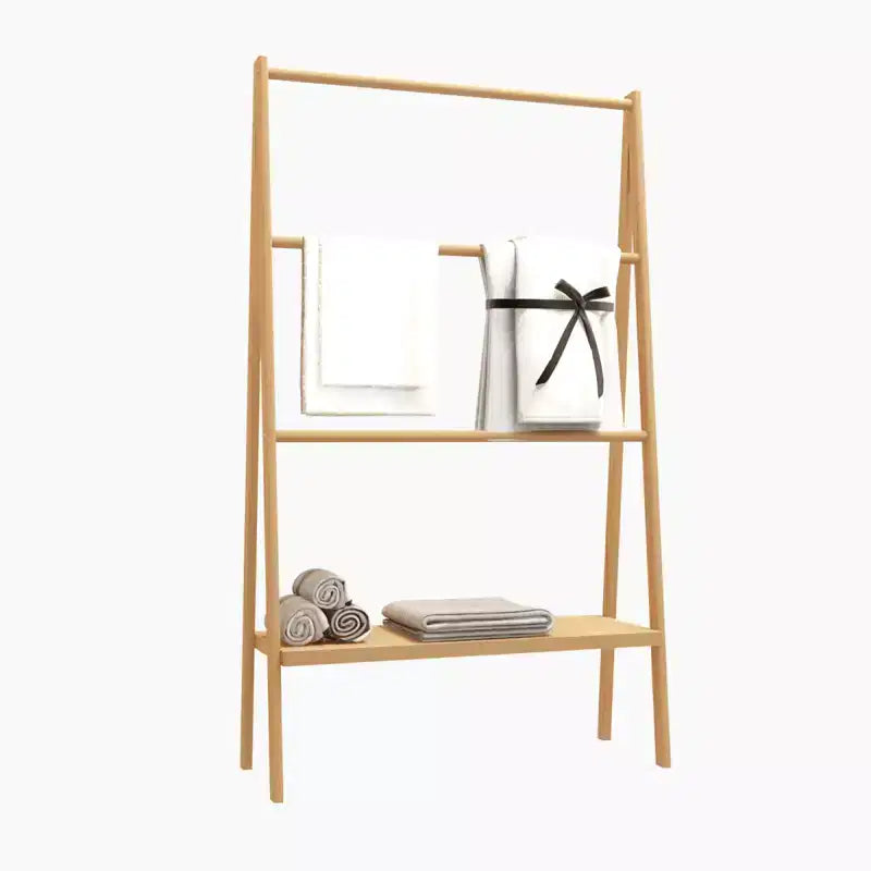 Bamboo Ladder Towel Rack with Storage Shelf, Freestanding Drying Stand for Bathroom & Bedroom