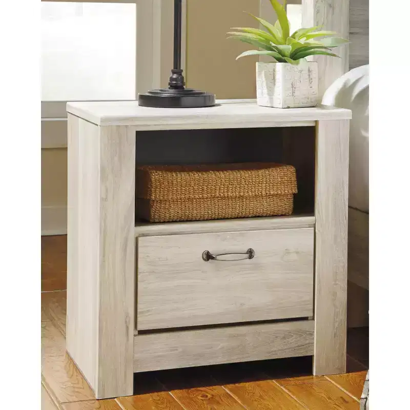 One Drawer Nightstand White, Bedside Table with USB Port & Storage