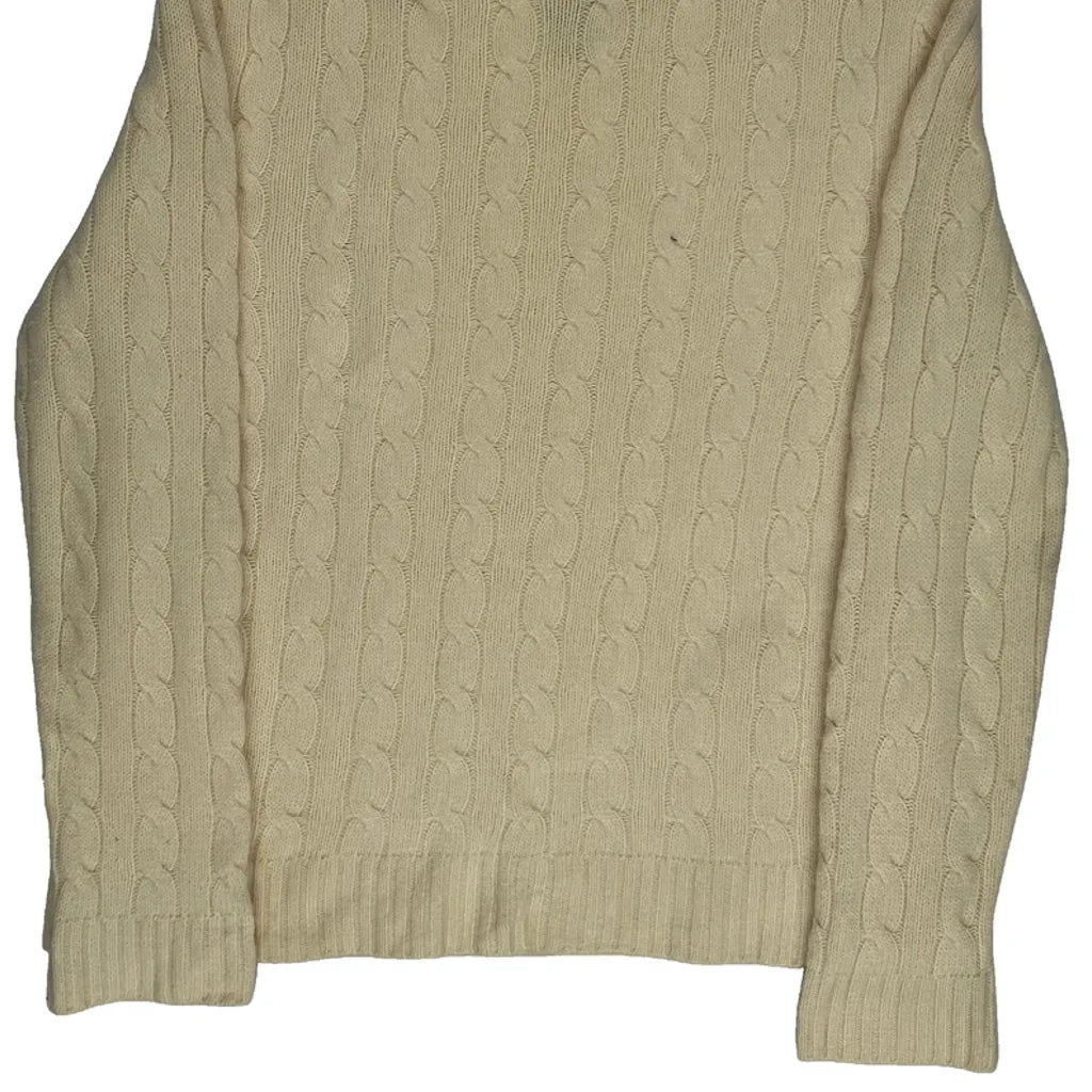 Merino Blend Cable Knit Crew Neck Top in Cream