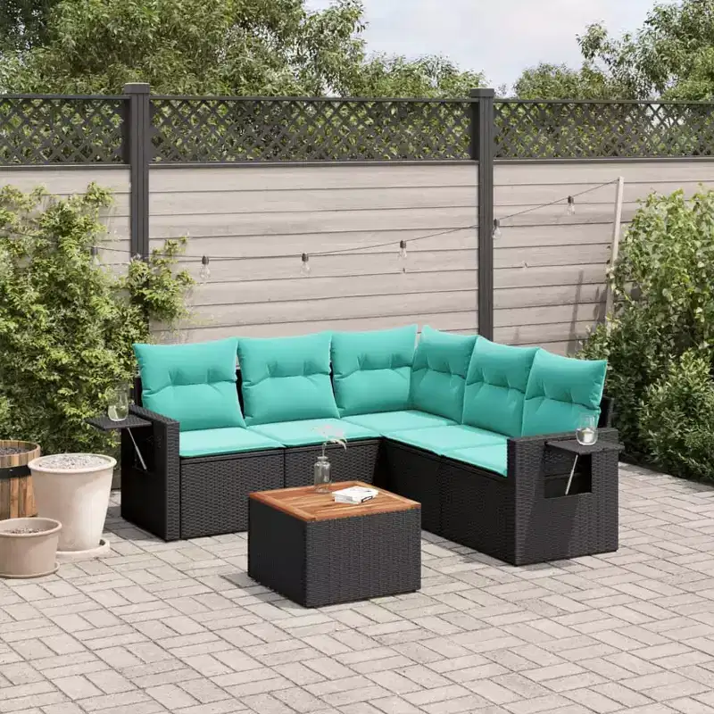 vidaXL 6 Piece Garden Sofa Set with Cushions Black Poly Rattan