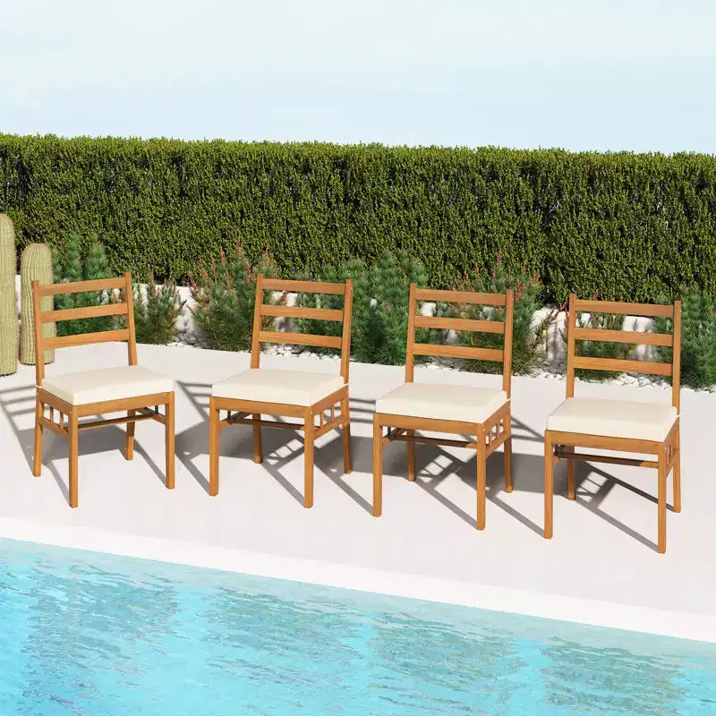 Costway Solid Acacia Wood Patio Chair Set of 4 w/ Padded Seat Cushions