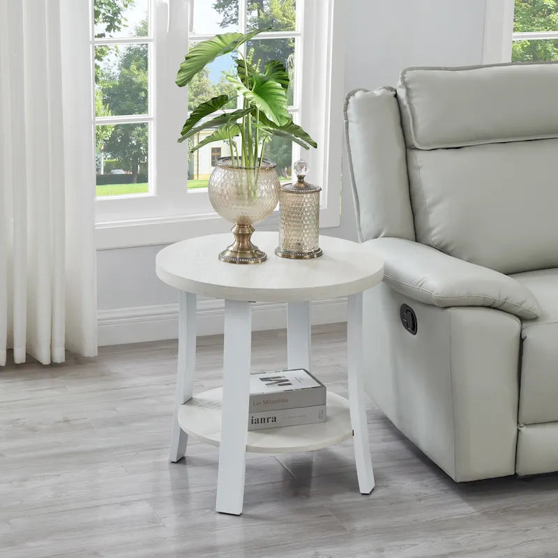 Roundhill Furniture Anze Contemporary Round Wood Shelf End Table