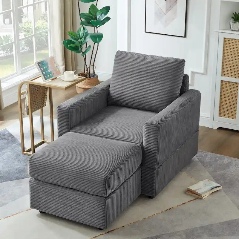 Classic Corduroy Club Chair with Ottoman