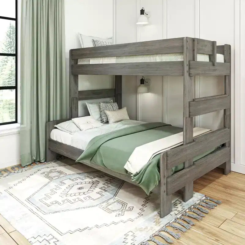 Twin over Full Bunk Bed, Modern Farmhouse Solid Wood for Kids