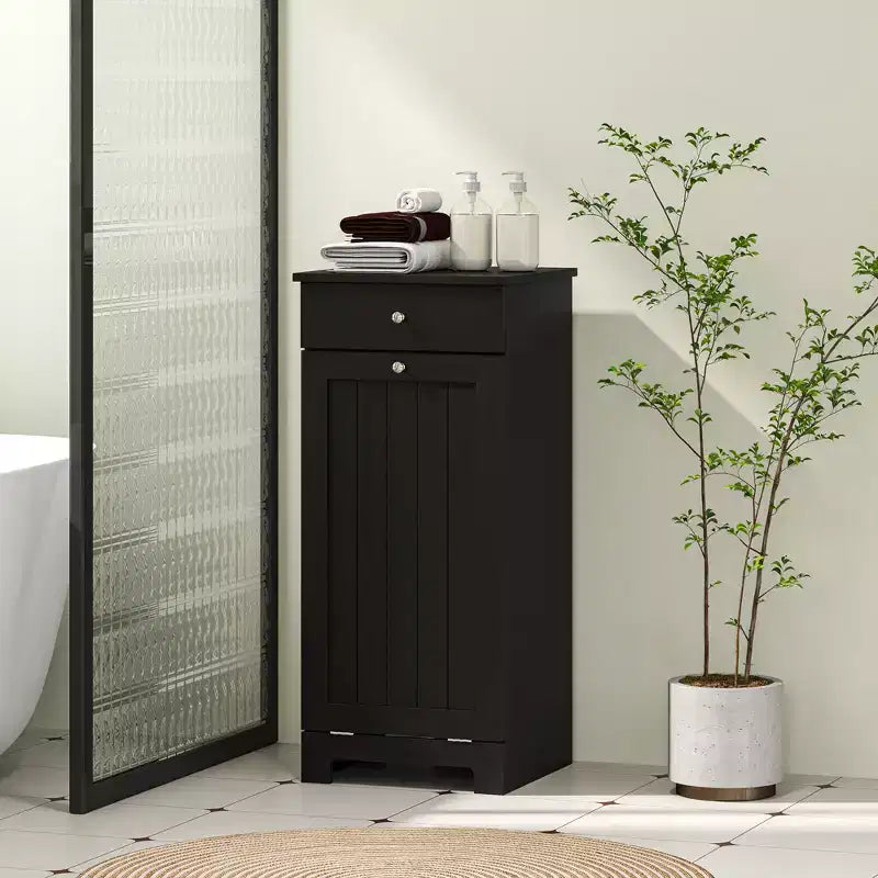 HOMCOM Tilt Out Laundry Hamper, Laundry Hamper Cabinet with Basket, Laundry Cabinet Bathroom Storage Cabinet with Drawer
