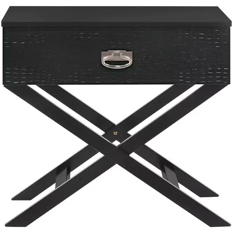 X Frame 1-Drawer Nightstand with Textured Drawer Front