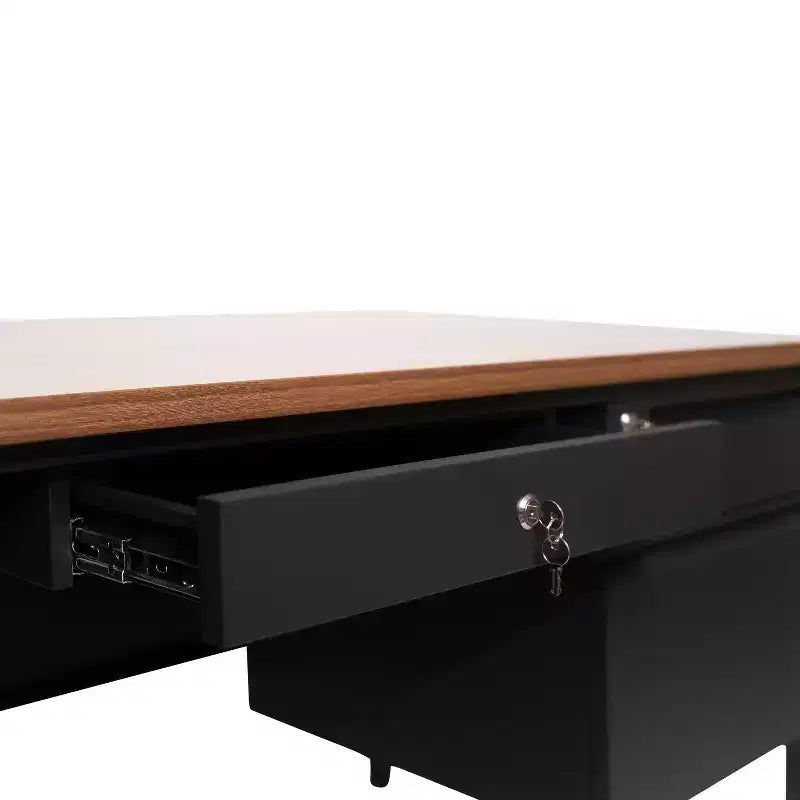 Flash Furniture Cambridge Commercial Grade Single Pedestal Desk with Locking Drawers and Metal Frame