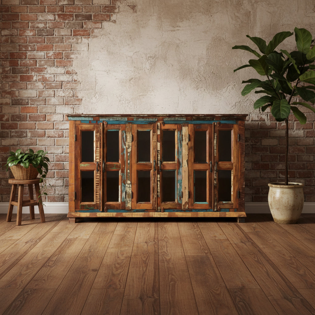 6-Door Glass Sideboard, Recycled Multicolor