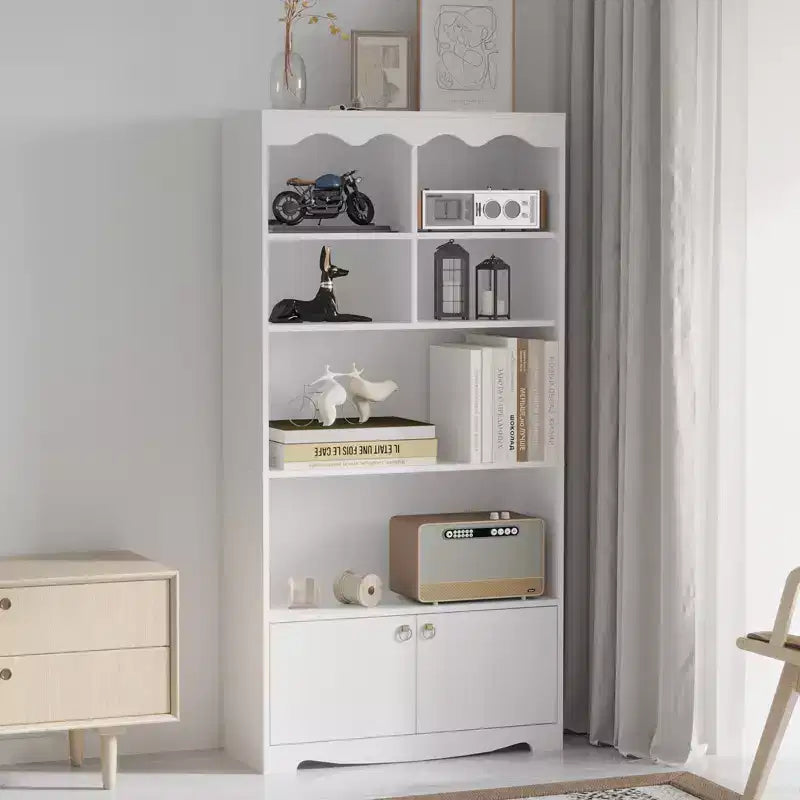 Modern Freestanding Display Shelf,Tall 63 Inch Wood Bookcase With 2 Cabinets,5-Tier Book Shelf Storage Organizer for Bedroom, Living Room, Office