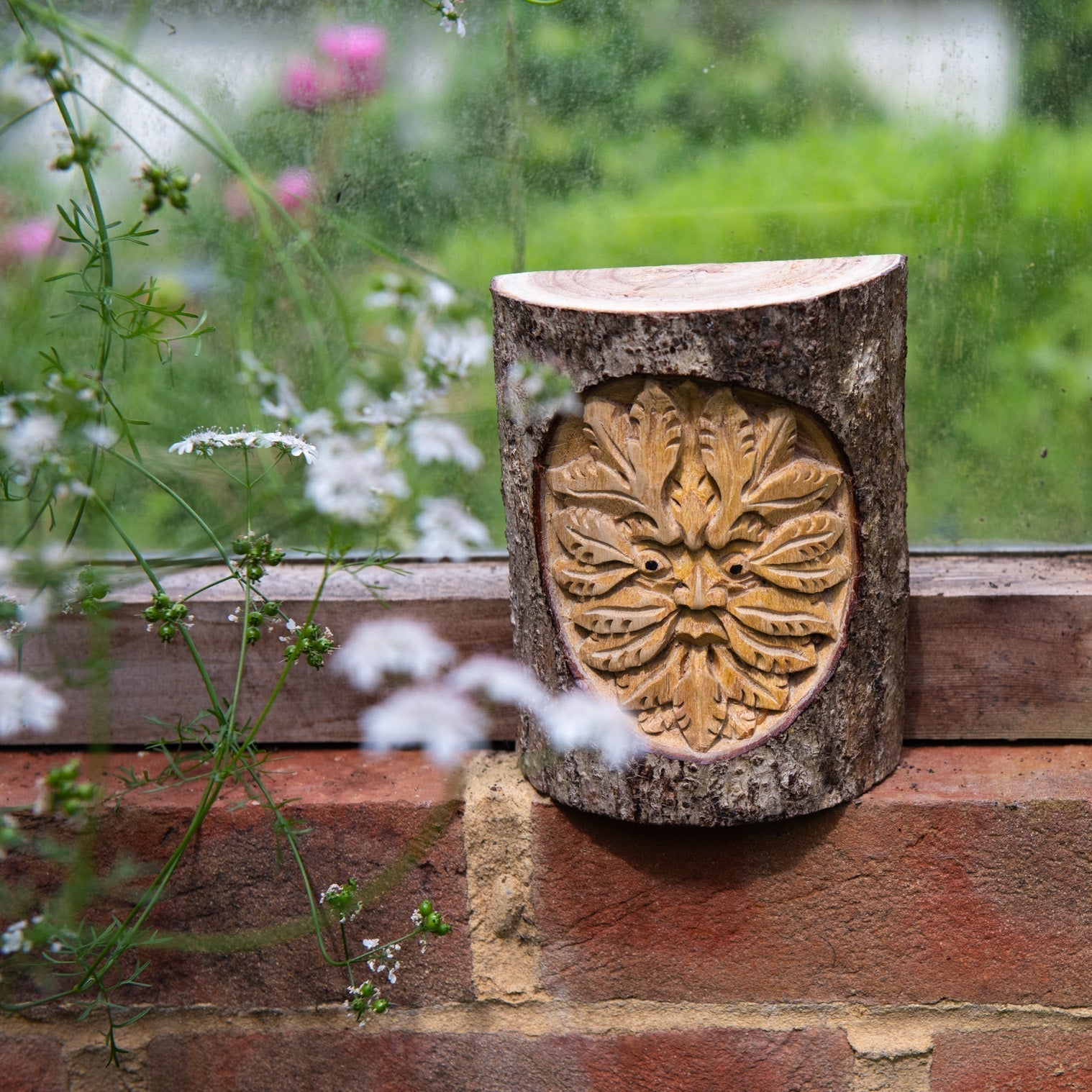 Green Man Carved Trunk Section