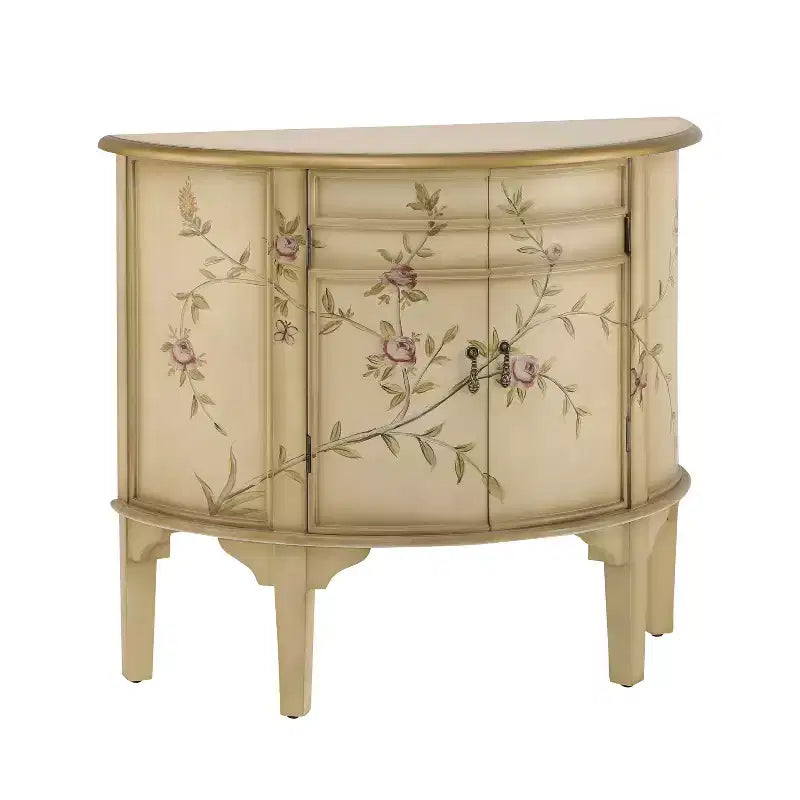 Christopher Knight Home Ainsley Vintage Handcrafted Floral Design Half Moon Storage Sideboard Cabinet with 2 Doors