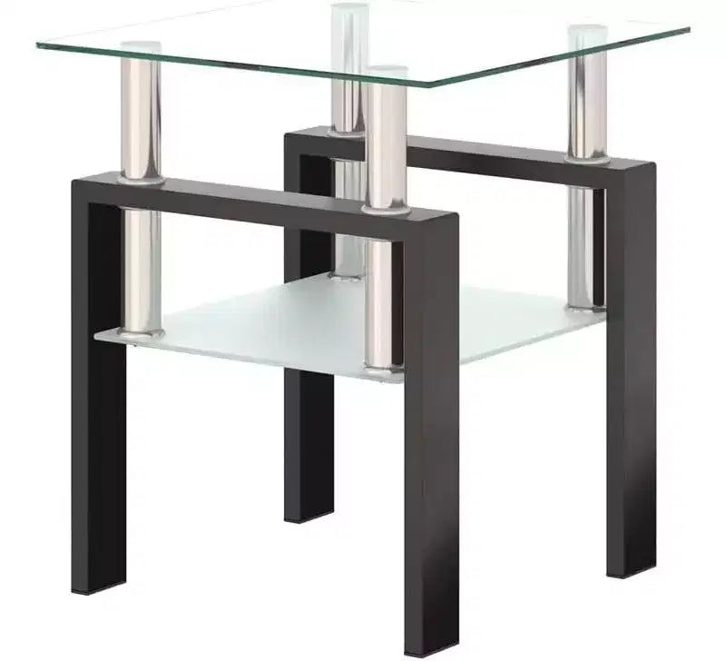 Modern 2-Tier Square Coffee Table with Tempered Glass Top