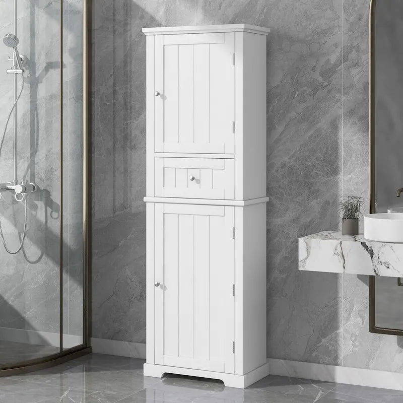 Bathroom Freestanding Storage Cabinet with Drawer and Adjustable Shelf