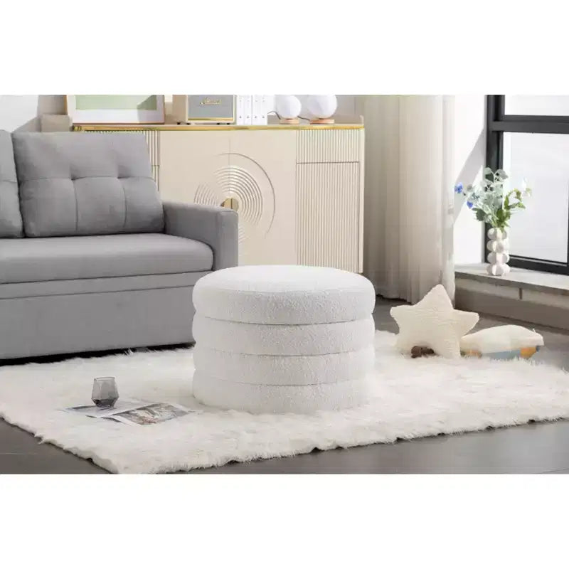 Round Storage Ottoman with Velvet Upholstery