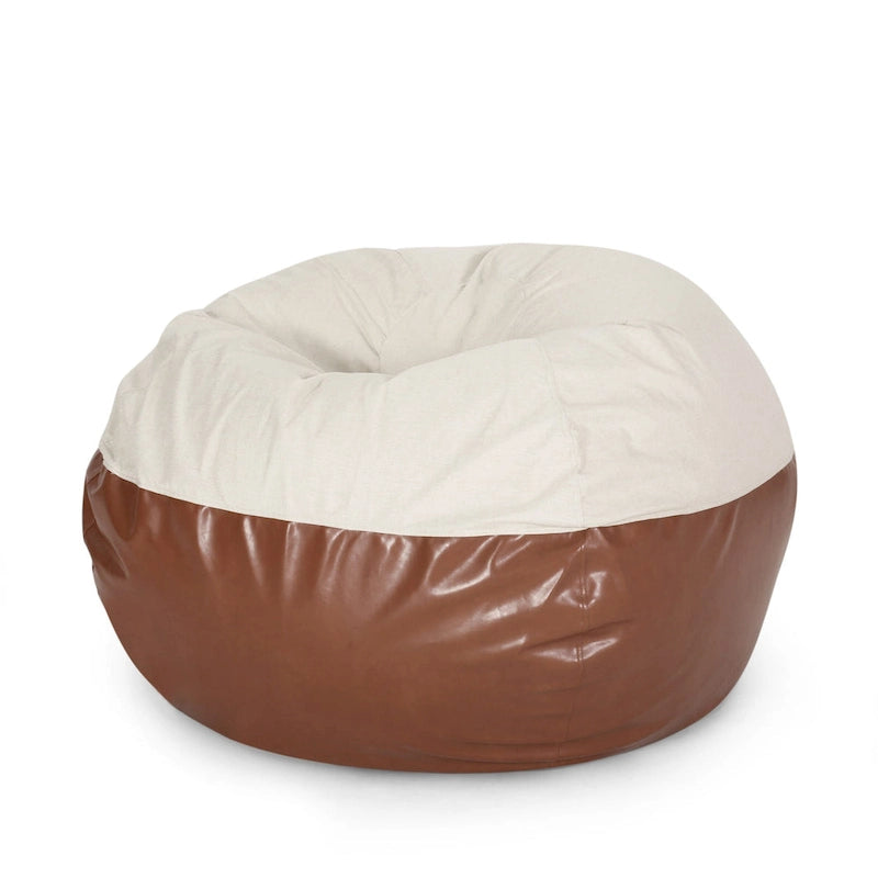Modern 5 Foot Two Toned Fabric and Faux Leather Bean Bag