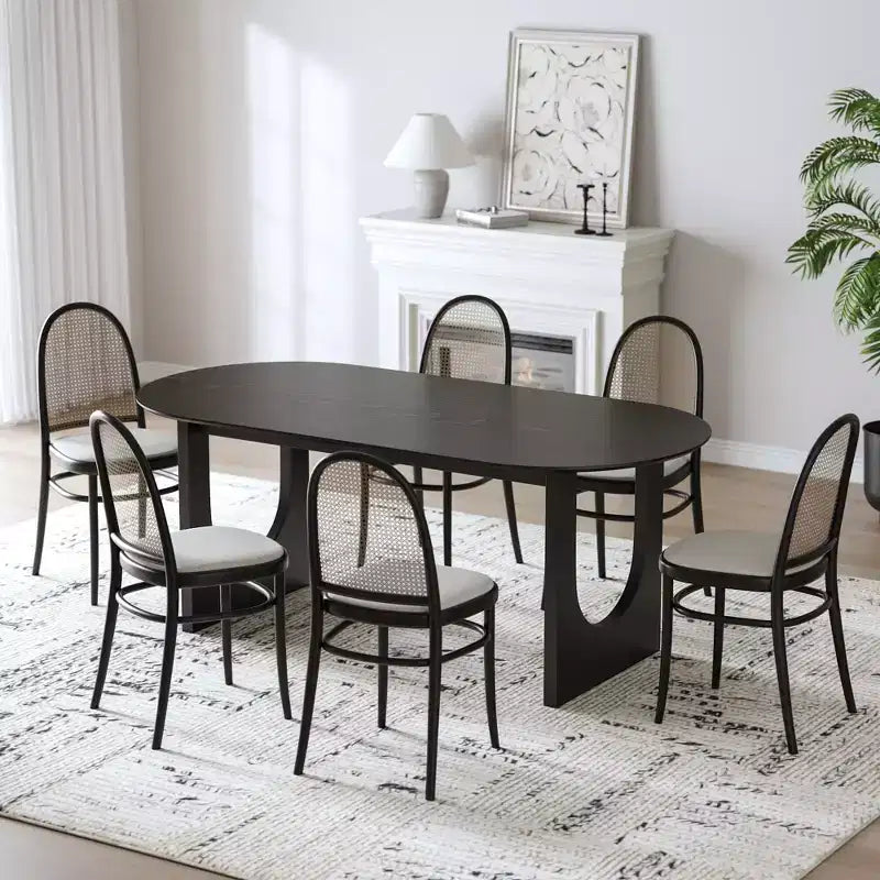 67 Wood Oval Dining Table for 4-6, Farmhouse Modern Kitchen & Dining Room