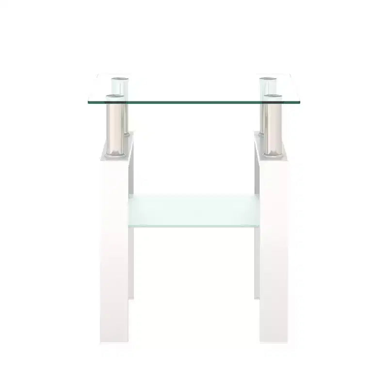 Modern 2-Tier Square Coffee Table with Tempered Glass Top