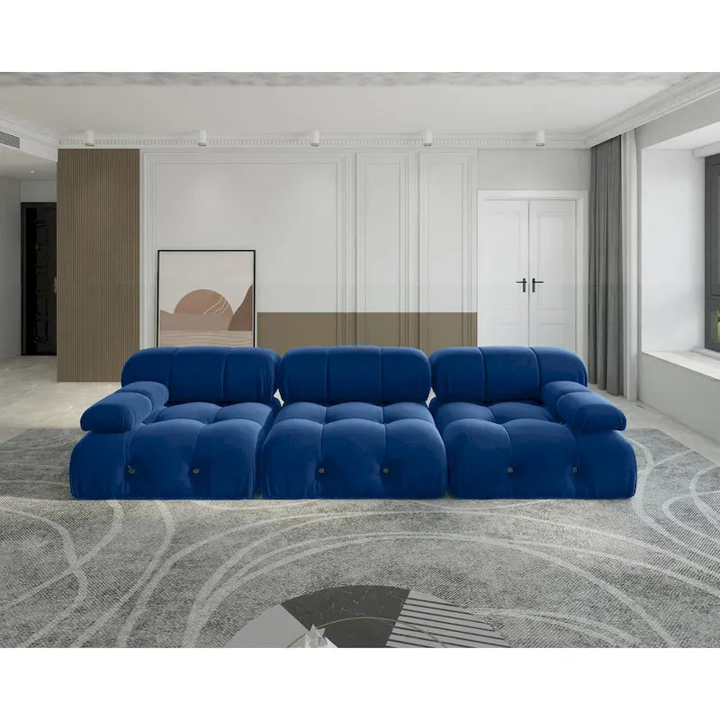Velvet 3-Seater Sofa with Solid Wood Frame and Pocket Coil Springs