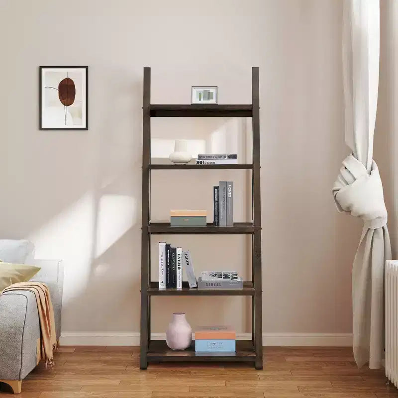 5-Tier Wood Storage Shelves, Small Bookcase for Living Room, Hallway, Office