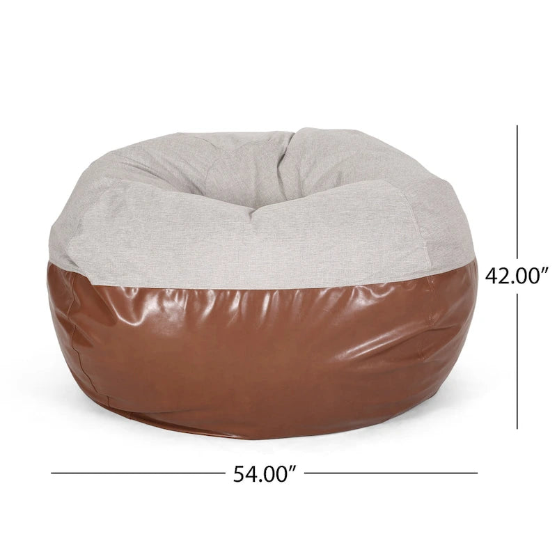 Modern 5 Foot Two Toned Fabric and Faux Leather Bean Bag