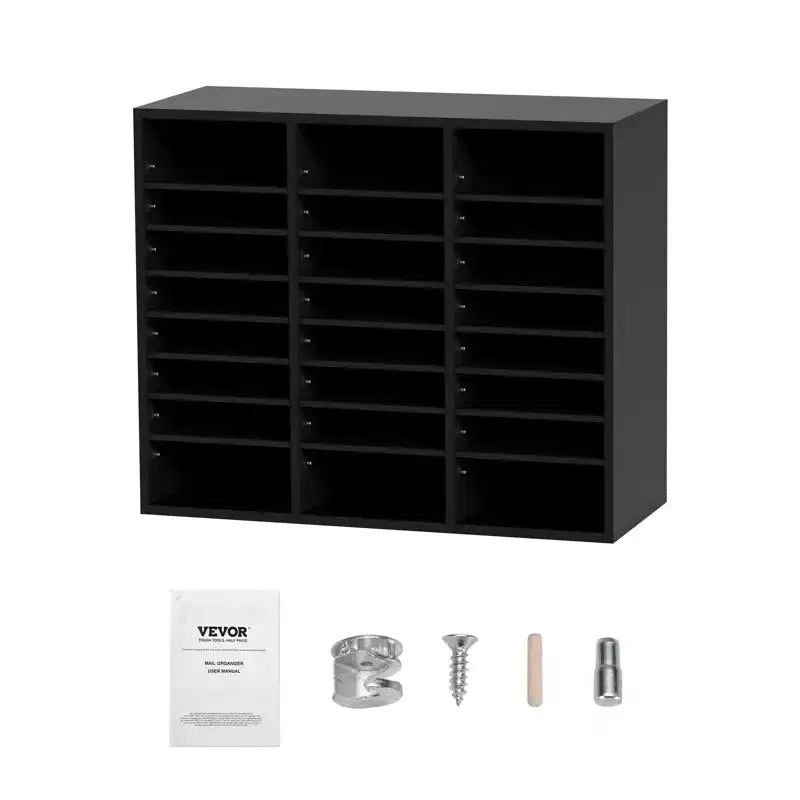 24-Compartment Wood Literature Organizer & File Sorter with Removable Shelves