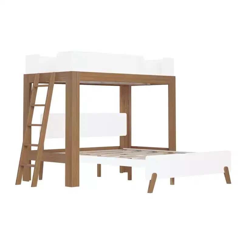 Max & Lily Mid-Century Modern Twin over Queen L-Shaped Bunk Bed, Solid Wood