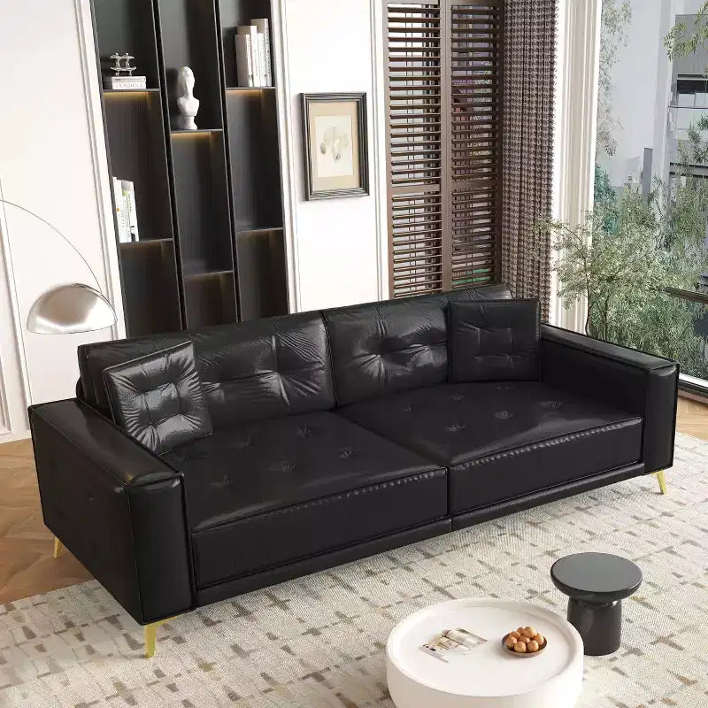 MAYEERTY 92.1 King Size Pull Out Sofa Bed,3-in-1 Faux Leather Convertible Sleeper Sofa with Ultra Wide Armrests 2 Pillows Black