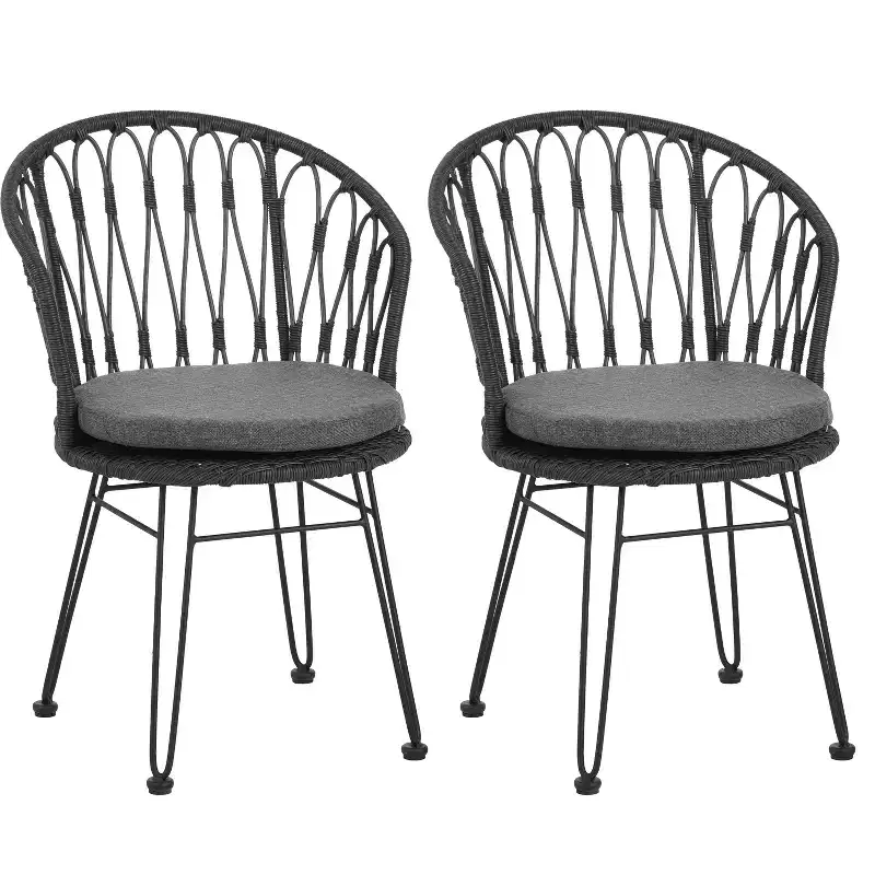 TUYOHW 17.5 Boho Style Patio Accent Chairs,Set of 2,Dining Chairs with 2 Cushions,Outdoor Lounge Chairs for Backyard,Porch & Garden,Gray