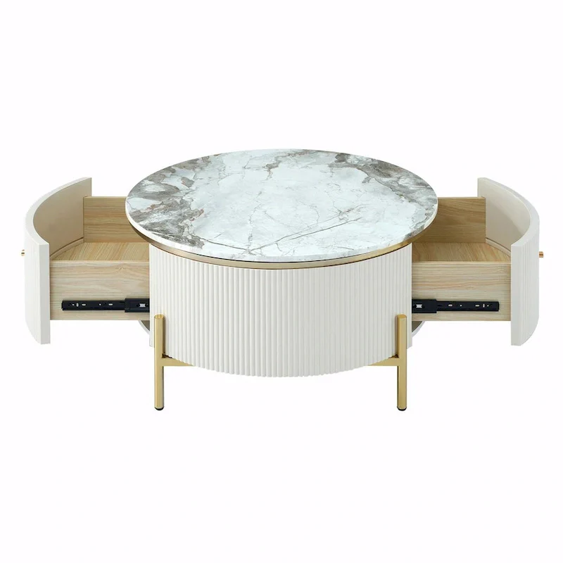 31.5 Modern Round Coffee Table with Large Drawer Storage