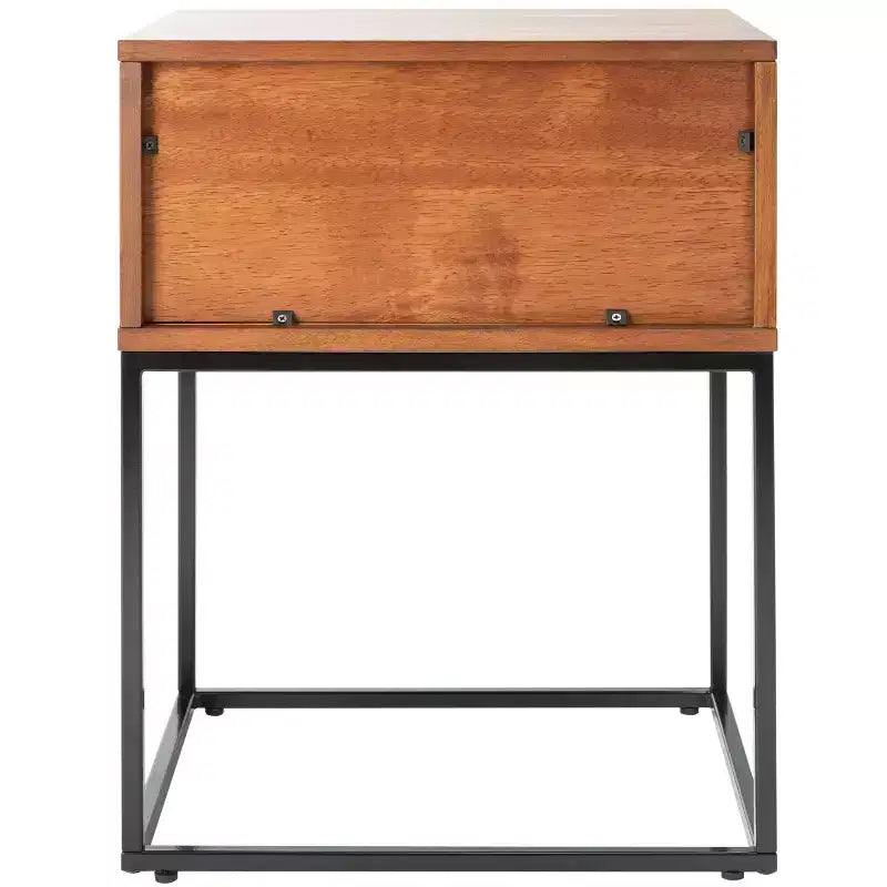 1-Drawer Nightstand with Open Metal Frame, Brown Mahogany