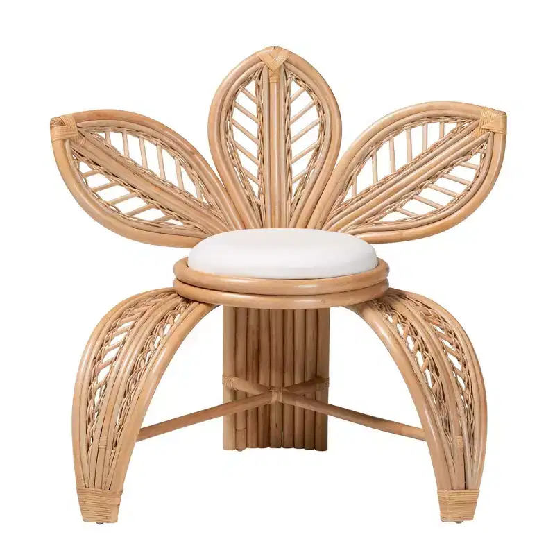 bali & pari Gresham Natural Rattan Leaf Accent Chair White/Natural Brown: Handcrafted, Foam Cushioned, No Assembly Required