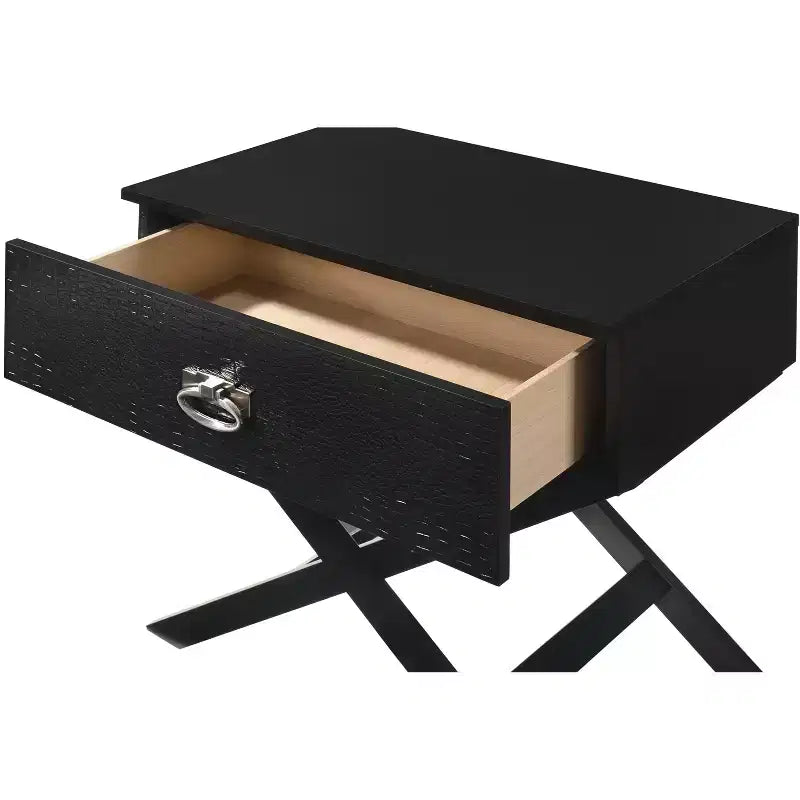 X Frame 1-Drawer Nightstand with Textured Drawer Front