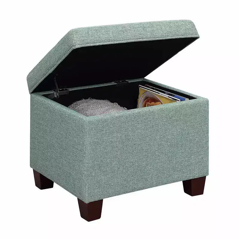 Storage Ottoman with Linen Upholstery - Multi-Function Footrest and Seating