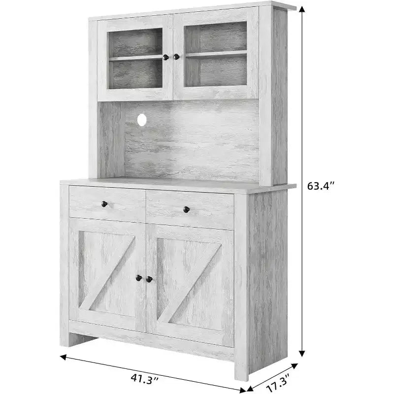 Freestanding Pantry Cabinet with Microwave Stand, Drawers, Doors & Adjustable Shelves, Food Storage Buffet Cabinet for Kitchen, Dining Room, Gray