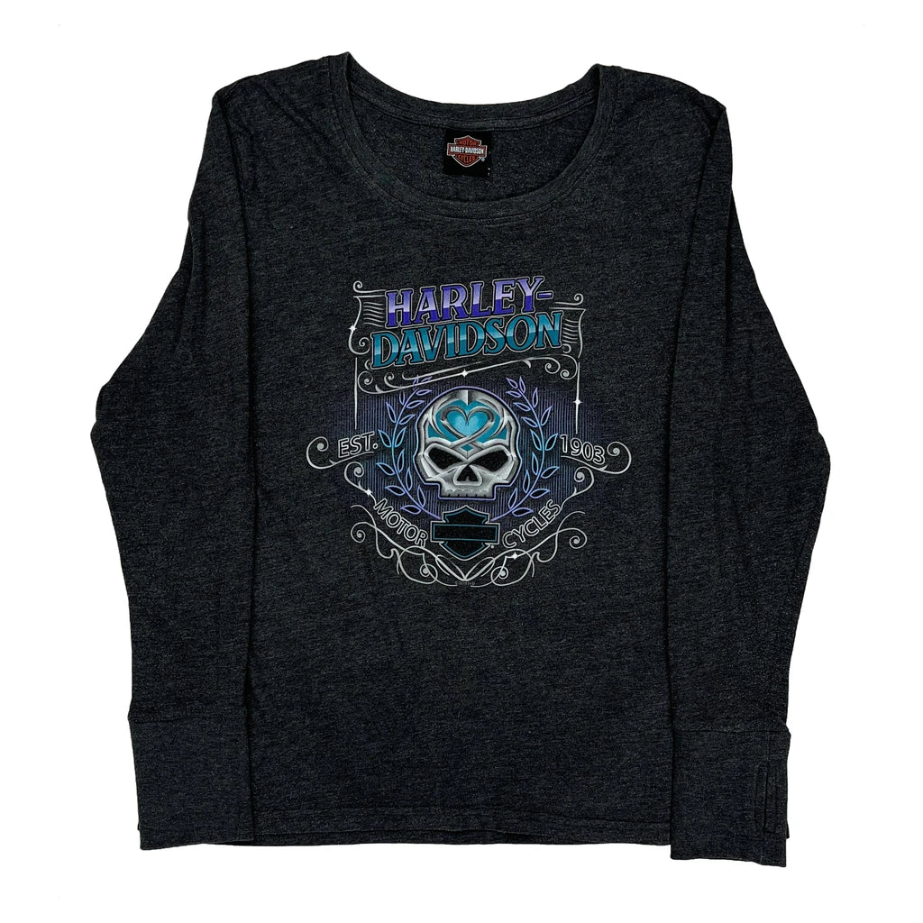 Graphic Long Sleeve T-Shirt XL Grey Cotton Blend Womens Regular Fit