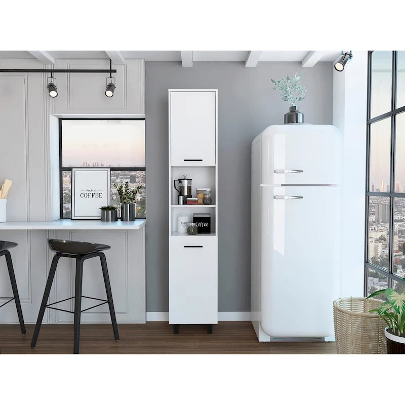 Kitchen Pantry with 2 Cabinets and 2 Open Shelves, Aluminum Handles and Hinges