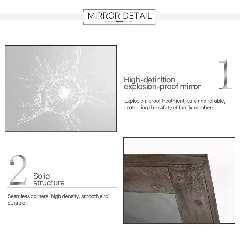 Tan Solid Wood Hollow-Center Wide Frame Full-Length Mirror 147x61cm