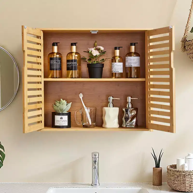 VEVOR Bathroom Wall Cabinet, 2 Doors and Adjustable Shelf with 3 Height Levels, Over the Toilet Storage Medicine Cabinet Wall Mounted, ,Brown