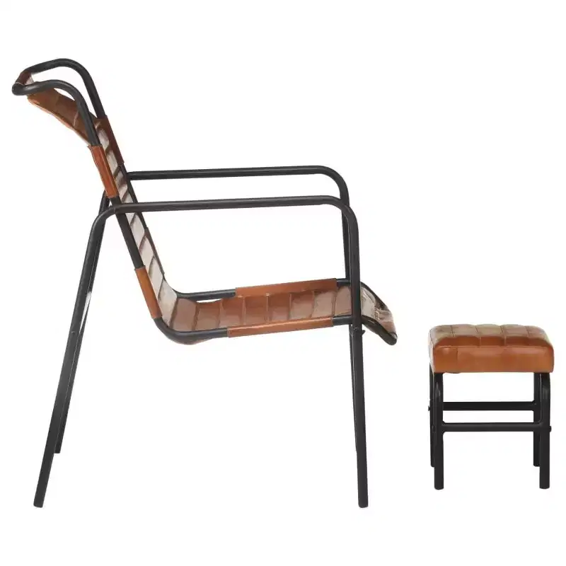 vidaXL Relaxing Armchair Dark Brown Real Leather, Powder-Coated Iron