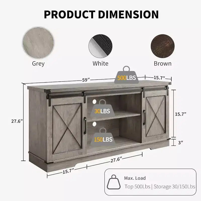 Farmhouse TV Stand for TVs Up to 65, Entertainment Center with Sliding Barn Doors & Storage Cabinets, Media Console Table for Living Room, Bedroom