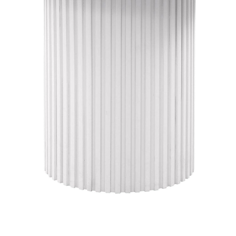 Round Dining Table with Reeded Base, White Sintered Stone, 53 Inch